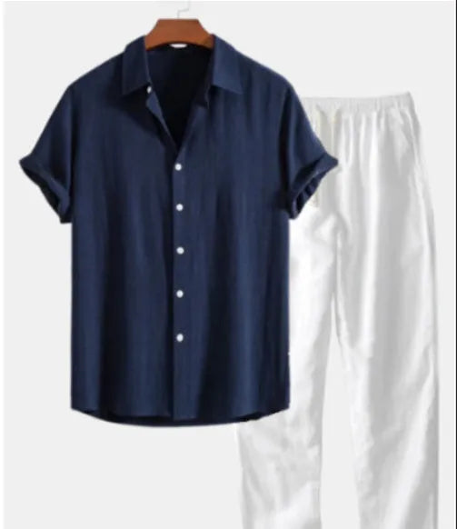 Men's slim fit shirt and trousers set with floral printed pattern in green colour option