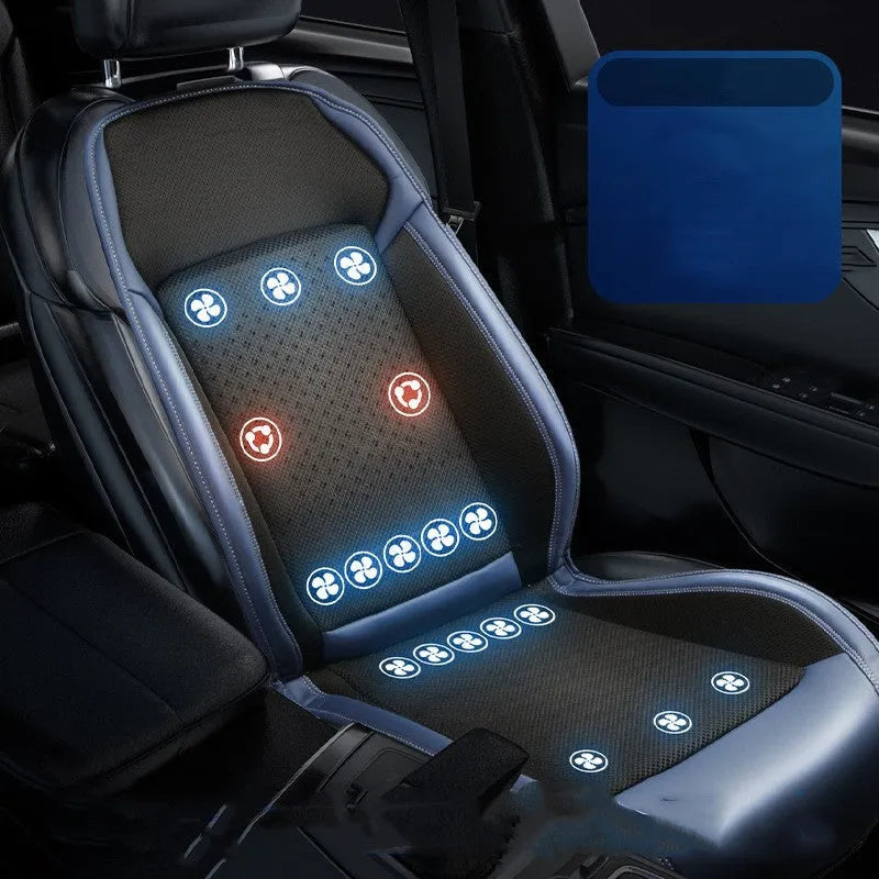 Black car seat cooling pad with ventilation system and USB power cable