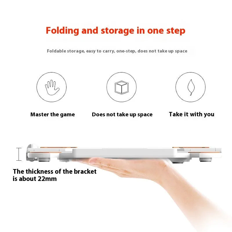 Black ABS plastic laptop bracket with phone holder measuring 300x200mm