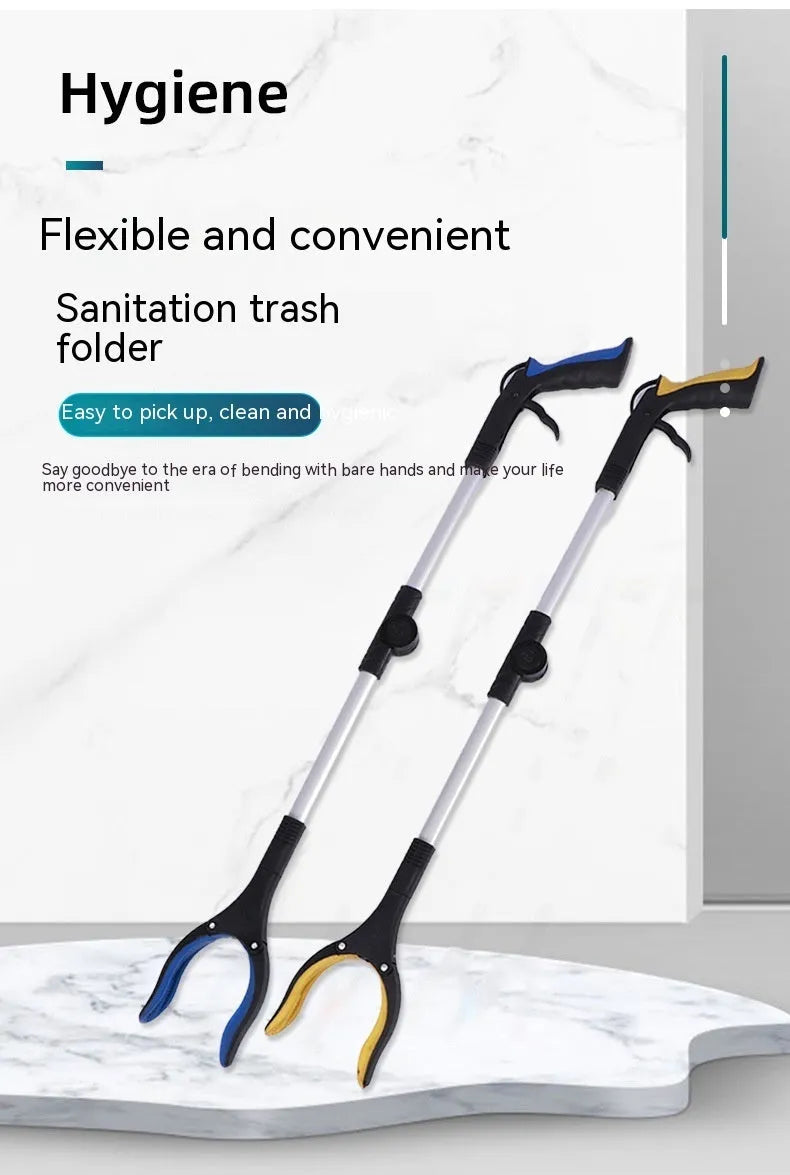 Folding aluminium alloy garbage pickup clamp with magnet sucker showing blue handle option