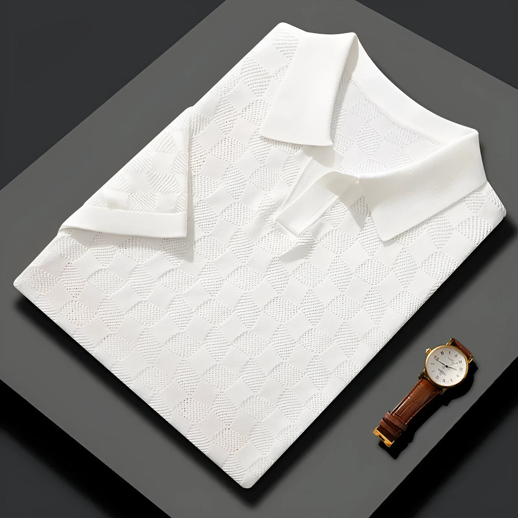 Men's short sleeve lapel sweater in mulberry silk for business casual office wear