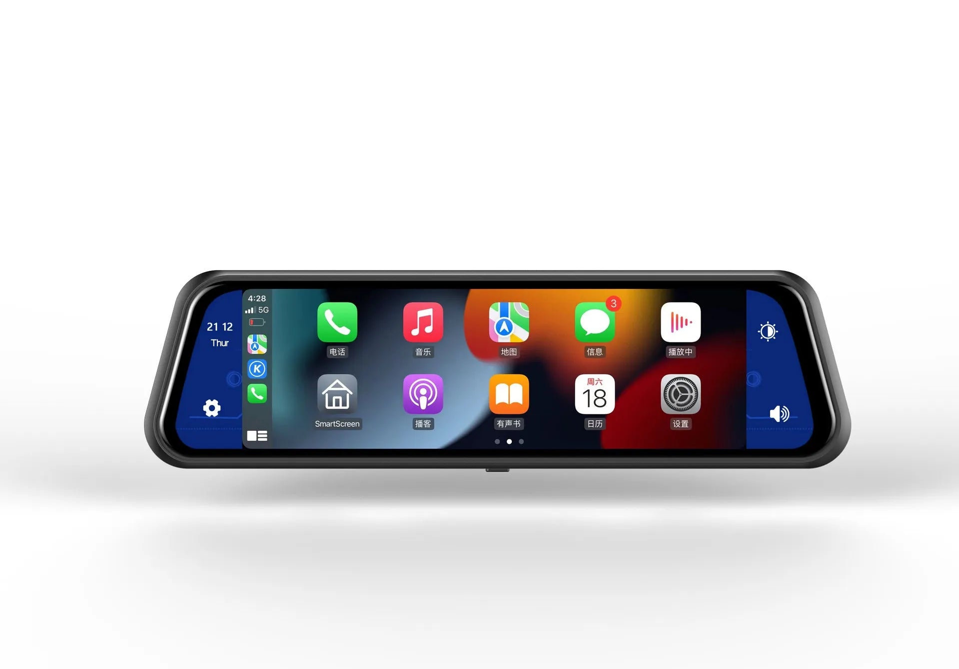 Dual-lens driving recorder with 9.66-inch touchscreen installed at rearview mirror position