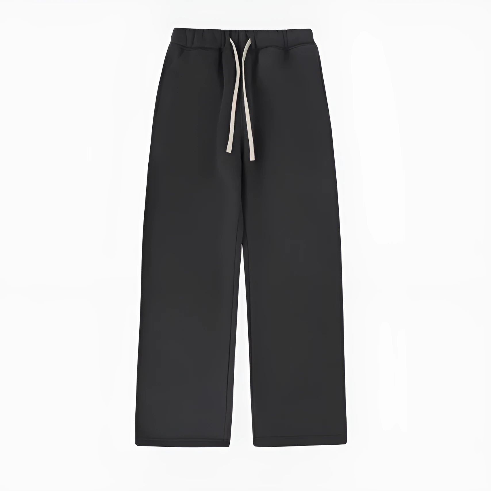 Men's black fleece-lined sweatpants with elastic drawstring waist shown in loose fit