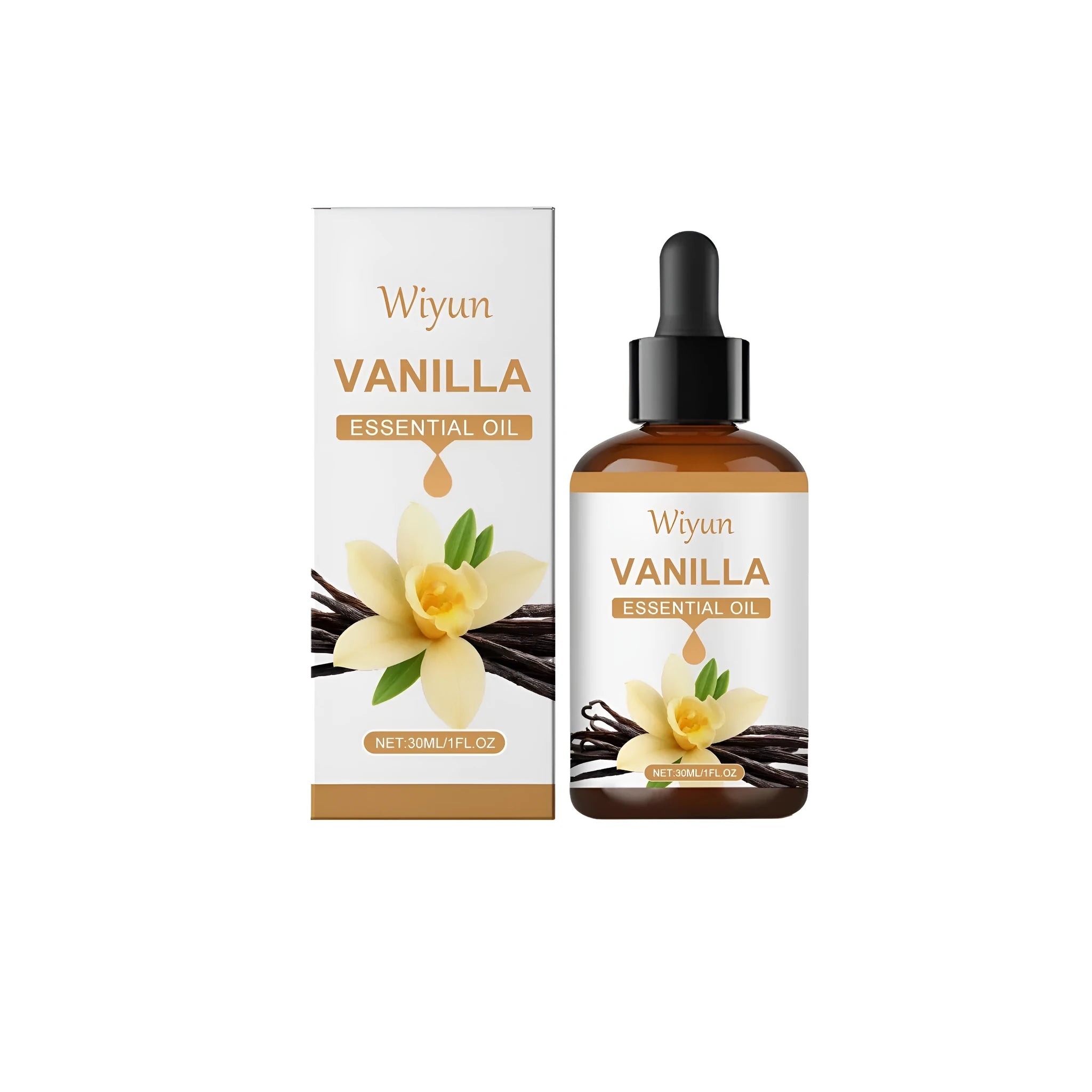 30ml bottle of vanilla essential oil with natural vanilla extract and vitamin E