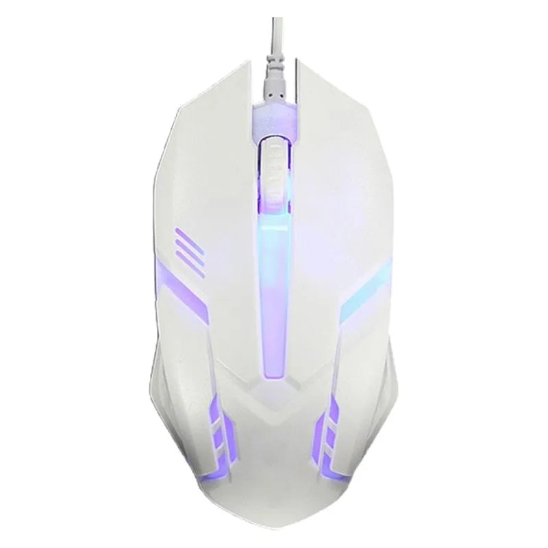 Wired USB luminous mouse in black or white with 1600DPI resolution and 1.3 metre cable