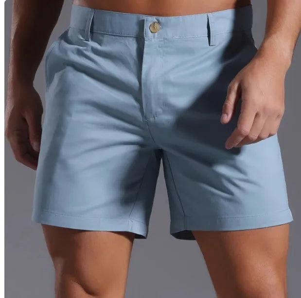 Men's straight-fit cotton blend casual shorts in solid black, shown flat.