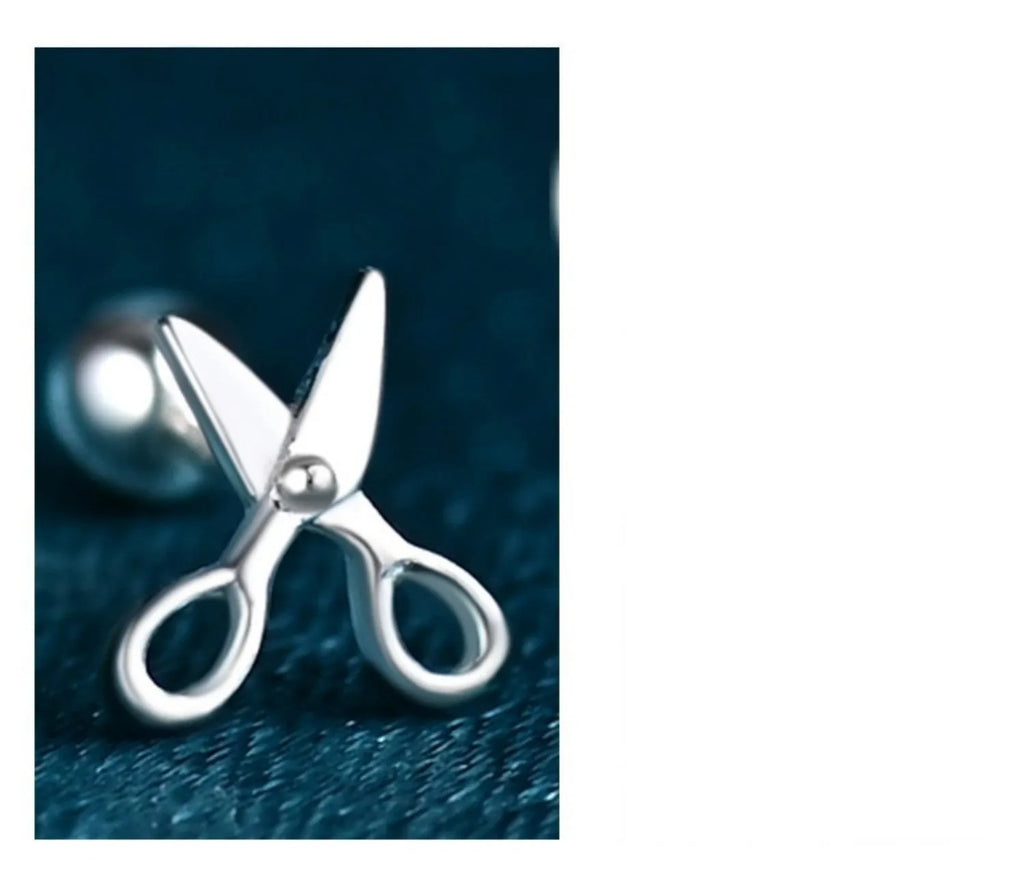 Pure silver ear nail earrings with screw-style fastening for women's ear piercings