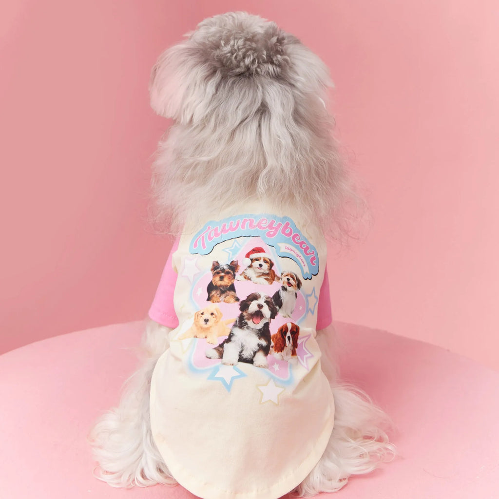 Dog wearing cotton summer clothes in embroidered red colour, size options XS to XXL available
