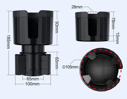 Matte black adjustable car cup holder expander for oversized water bottles and travel cups.