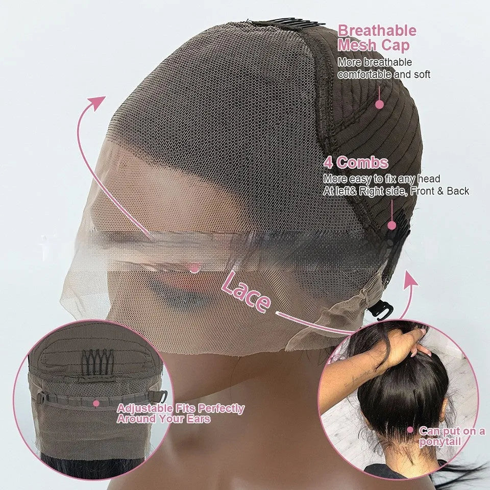 Real human hair Ruili style gradient wig on a stand, showcasing lace front cap construction.