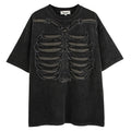 Brown loose fit men's T-shirt with a large printed skull and letter design, featuring drop shoulder sleeves.