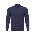 Cotton stand collar zipper sweater in a solid colour on a hanger.