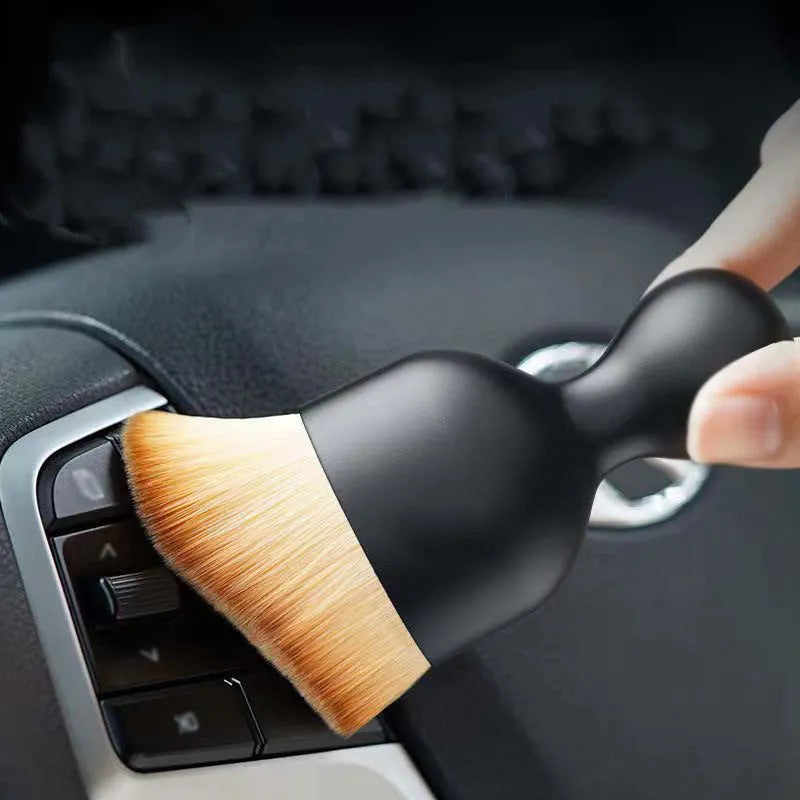 Car interior soft cleaning brush with flexible PVC construction and soft bristles for dashboard and vent dust removal