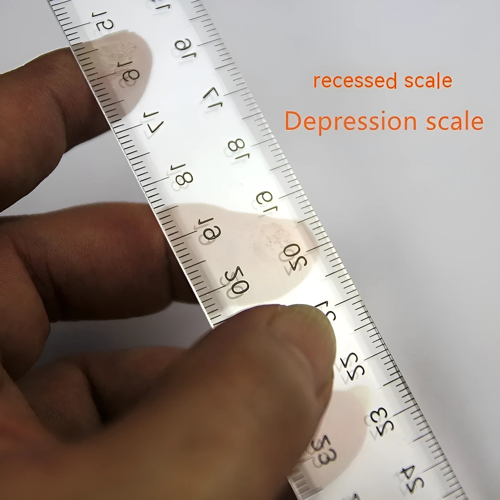 30cm transparent plastic T-shaped ruler with dual centimetre and British imperial measurement scales