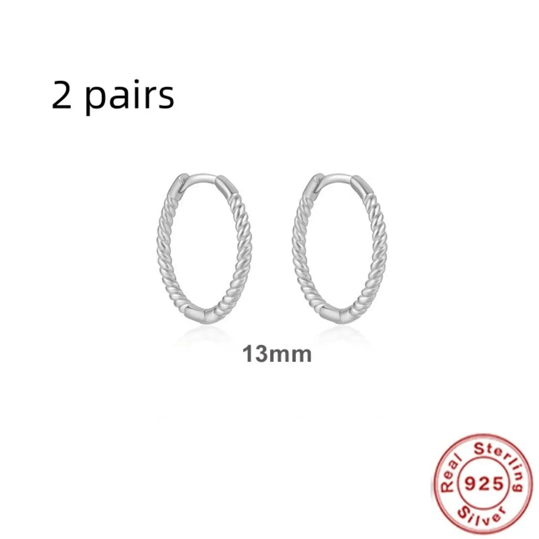 S925 sterling silver twisted string round ring earrings in gold or platinum colour