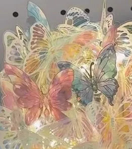 Butterfly night lamp with glass shade on wood base, bedside ambience lighting