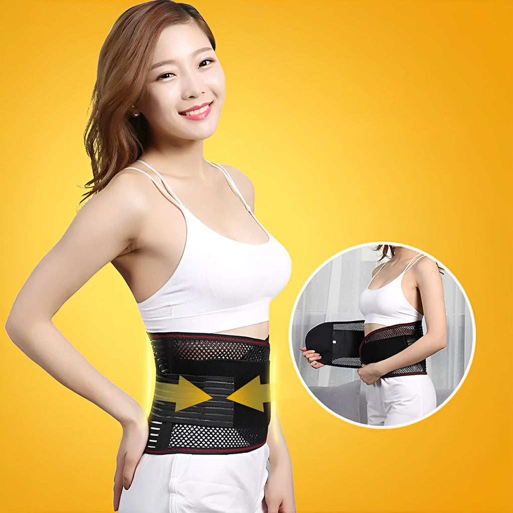 Black sports waist support with steel plate for lumbar protection during yoga and fitness
