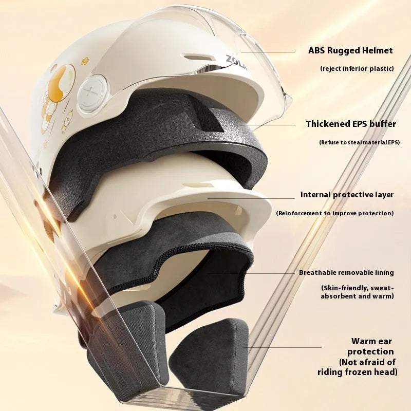 Khaki coloured motorcycle half helmet with removable visor on display
