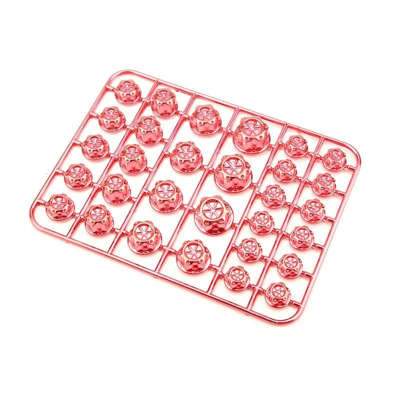 Set of 30 coloured ABS plastic motorcycle screw covers for engine customisation.