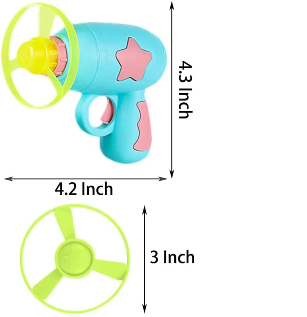 Blue interactive cat toy gun with plastic frisbee measuring 11cm tall for indoor feline play