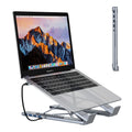 Aluminium alloy folding laptop docking station stand in 8-in-1 and 5-in-1 styles with HDMI port.
