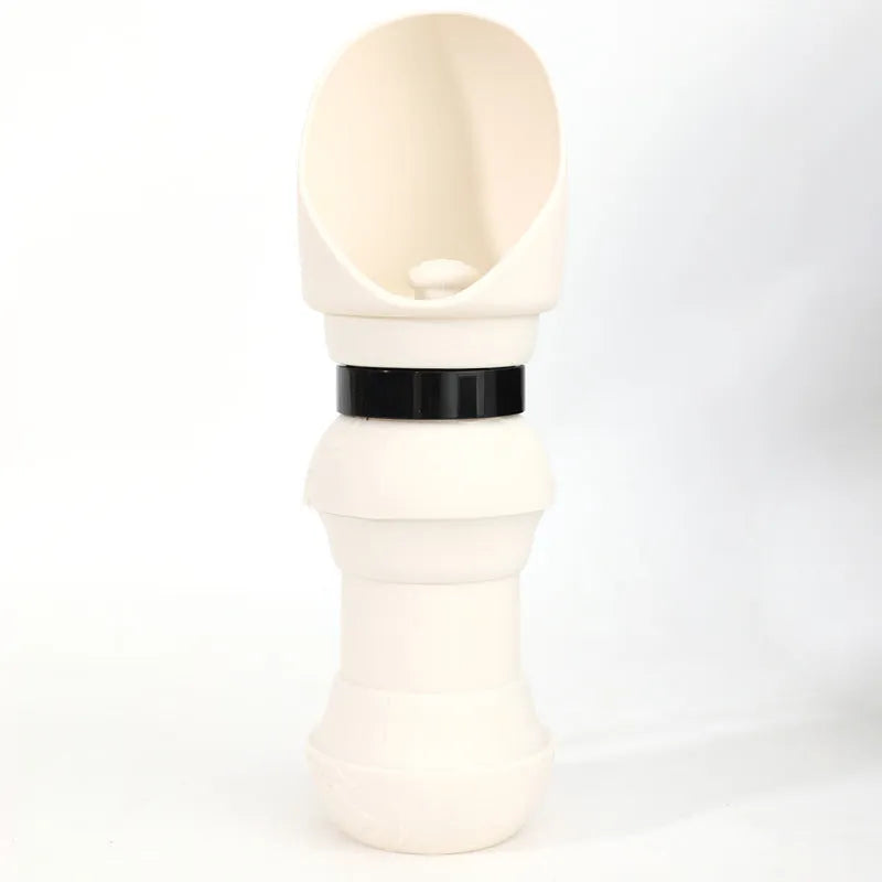 Collapsible silicone pet water cup in folded and unfolded positions showing colour options
