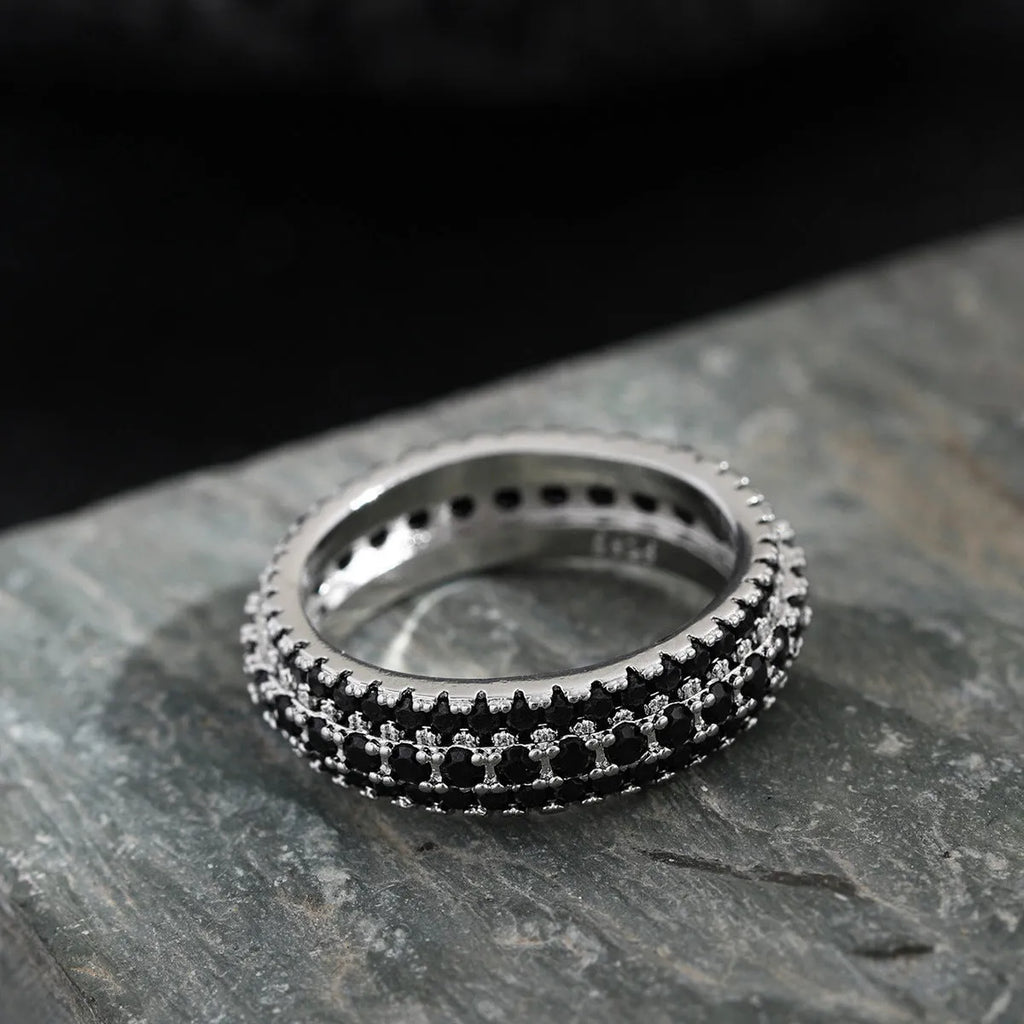 Unisex copper ring with triangle geometric shape and zircon inlay in white gold finish