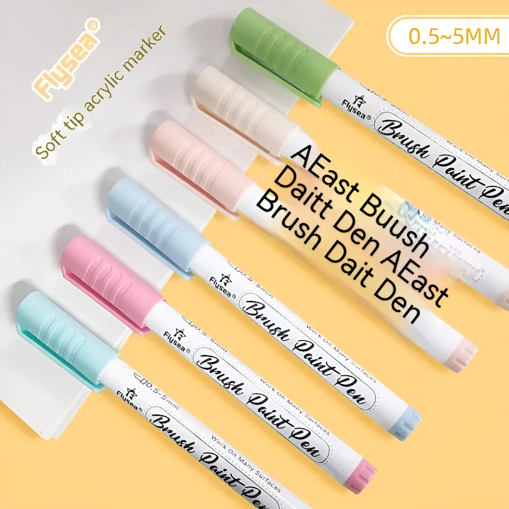 Set of soft head gouache pens with flexible tips for hand lettering and card art.