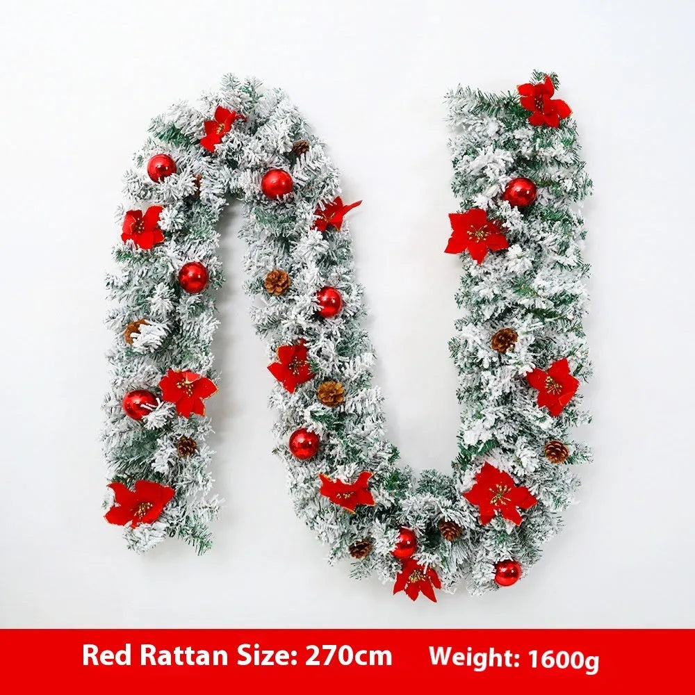 240cm long PVC Christmas rattan garland with flocking decoration in a choice of five colours.