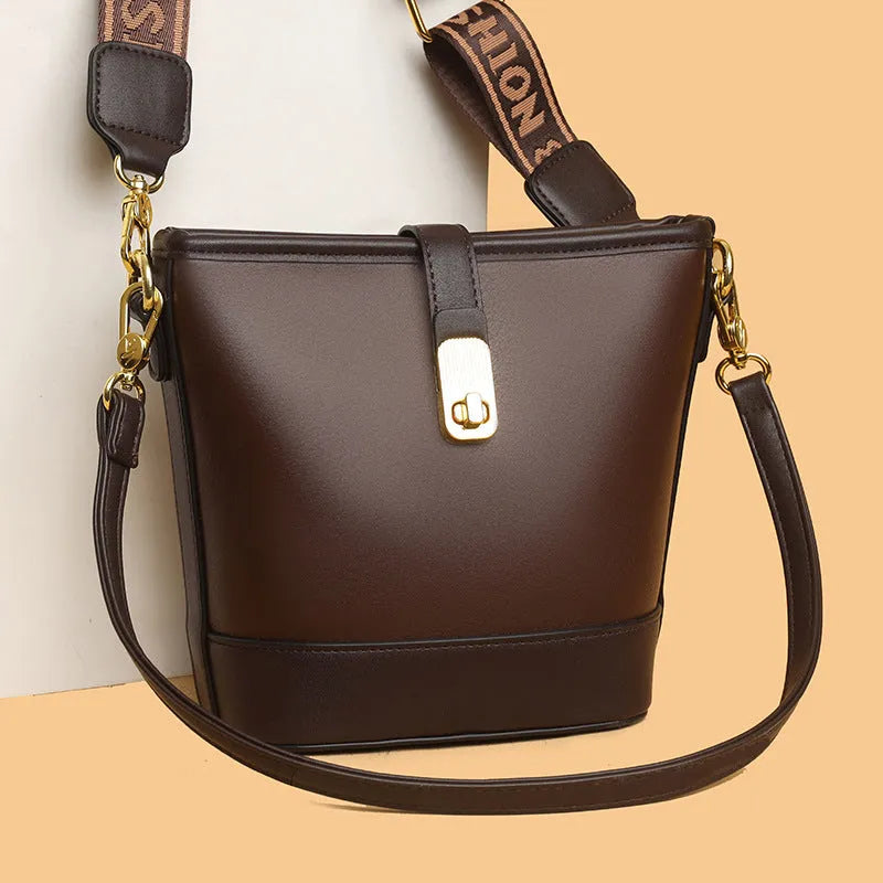 Korean style soft PU bucket bag with adjustable straps and internal organiser compartments