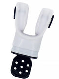 Silicone diving mouthpiece showing 110mm length and multiple colour options including black, blue, and transparent variants