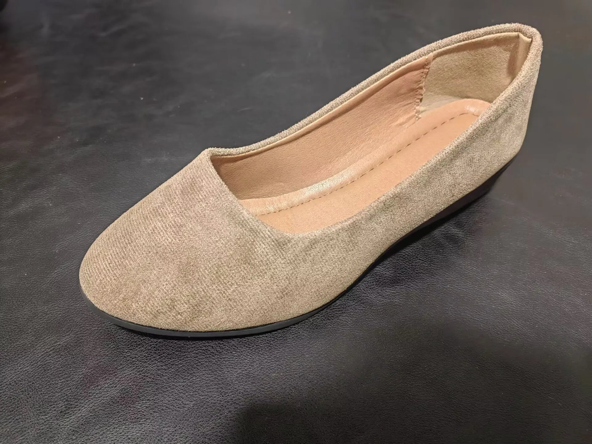 Women's pointed toe wedge pumps with suede upper and shallow mouth cut in light brown