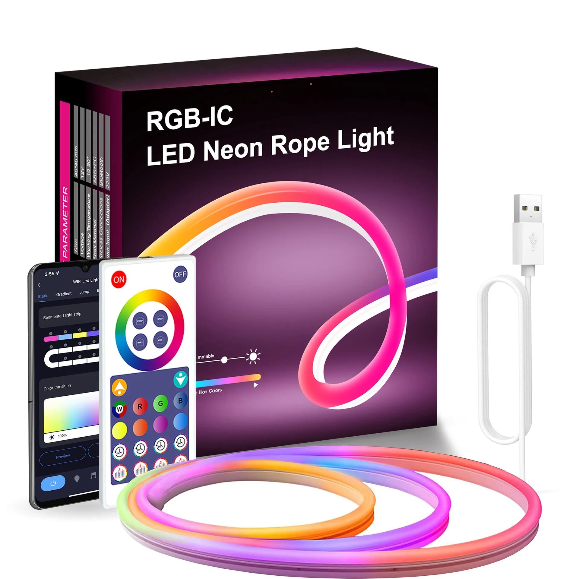 3 metre RGB Bluetooth Wi-Fi neon light strip with remote control for indoor DIY lighting