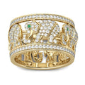 Creative elephant fashion ring with full diamond design on electroplated alloy, shown in silver and patterned colour options