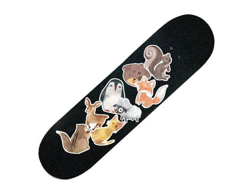 Set of 36 retro-themed beach and surfing stickers with matte finish, sizes ranging from 6 to 10 centimetres.