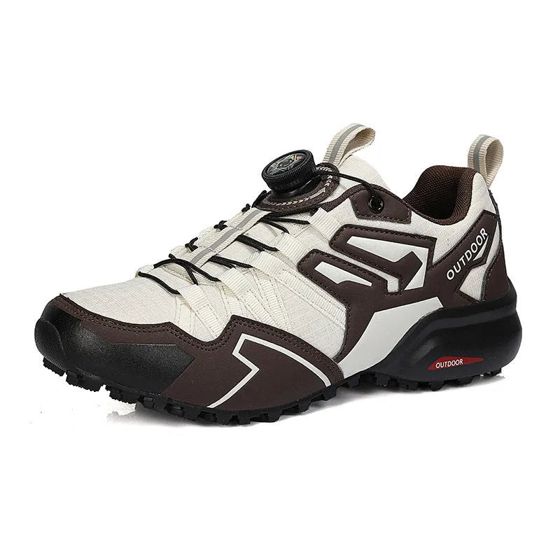 Men's outdoor off-road hiking shoes in beige or black with synthetic leather upper and rubber sole