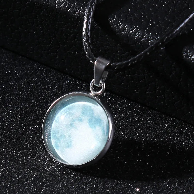 Christmas moon night sky luminous alloy pendant necklace with colourful glass constellation design