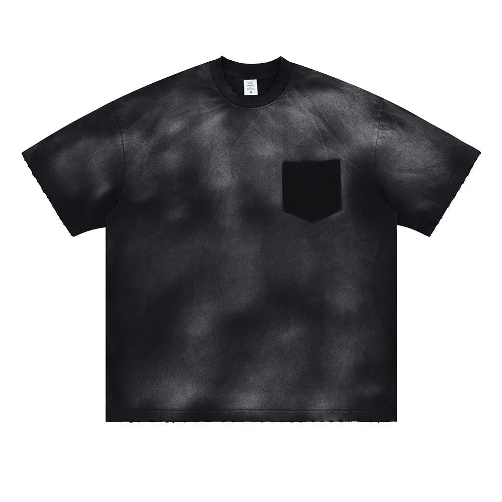 Black men's loose-fit cotton t-shirt with a letter print and drop-shoulder sleeves.