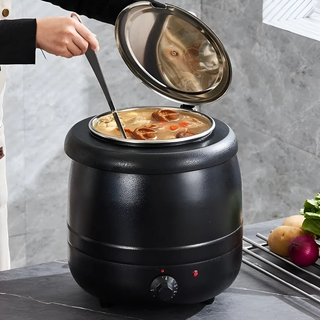 Black stainless steel electric heating insulation pot with steel cover and adapter plug