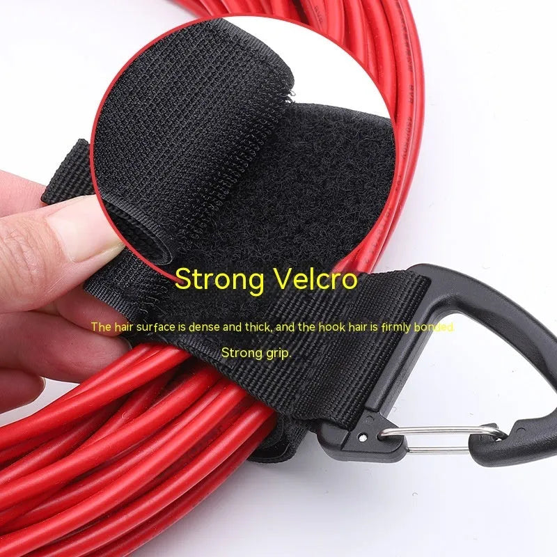 Black gravity strap with climbing button carabiner for storage organisation in three available sizes