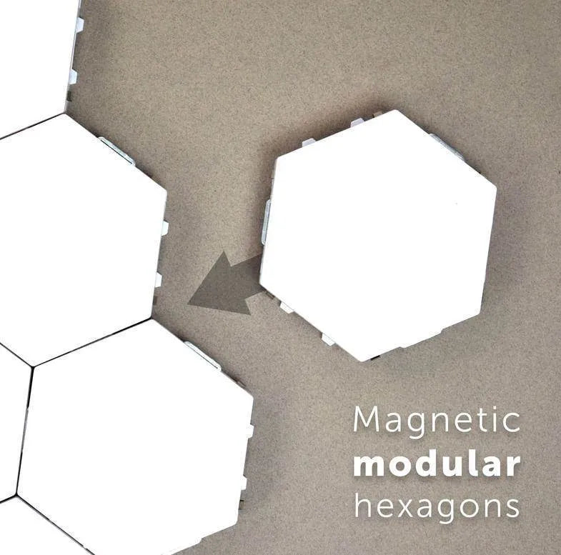 Modular hexagonal touch wall lamp units in honeycomb arrangement with LED lighting
