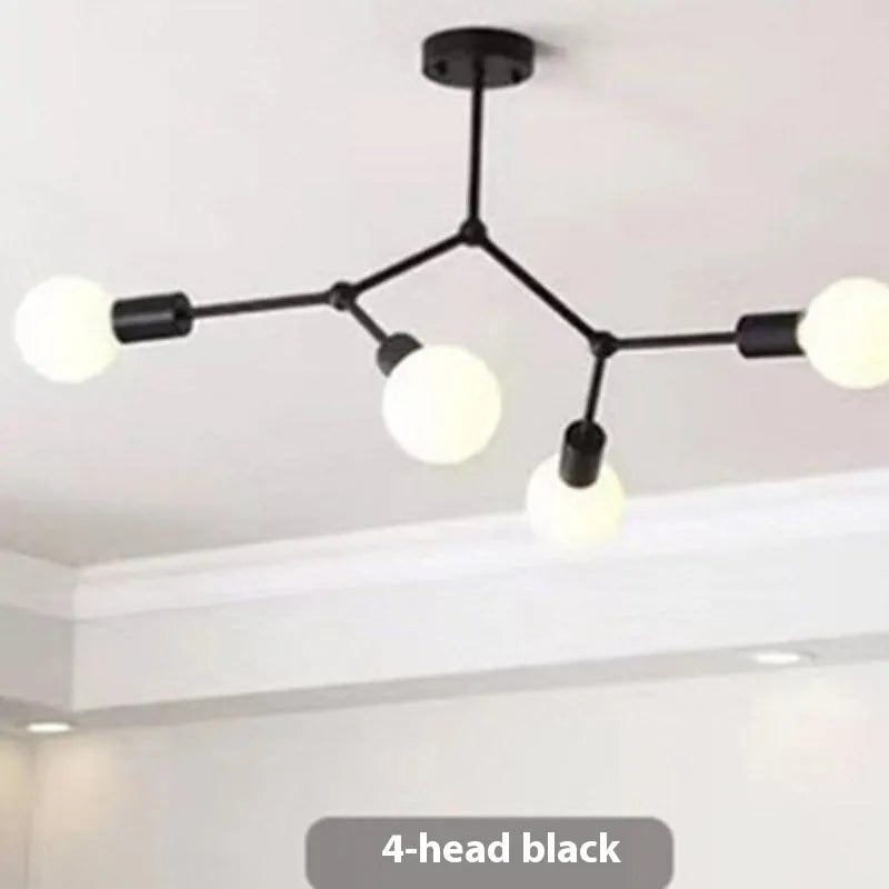Nordic style iron chandelier ceiling lamp with multiple heads for bedroom or living room