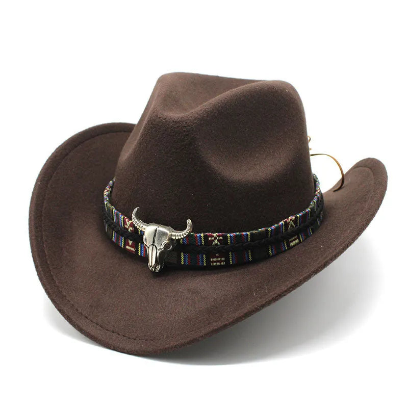 Western cowboy hat with bell crown design in wool-blend polyester fabric showing multiple colour options