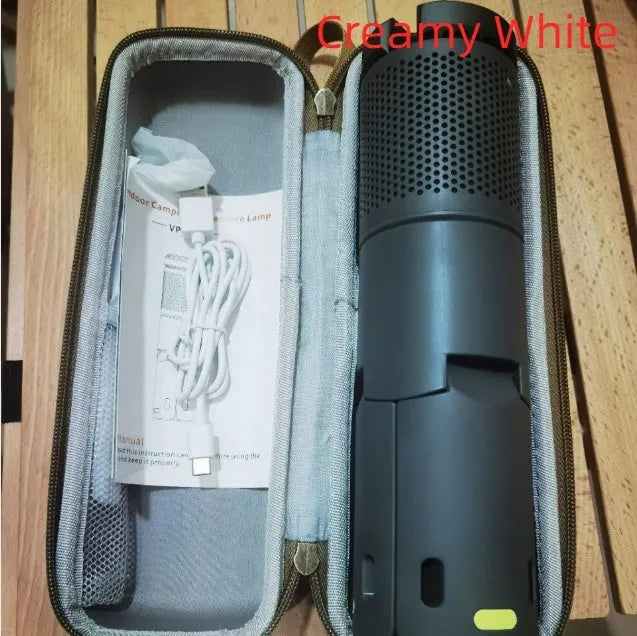 Portable LED camping lantern in off white or dark gray with button switch