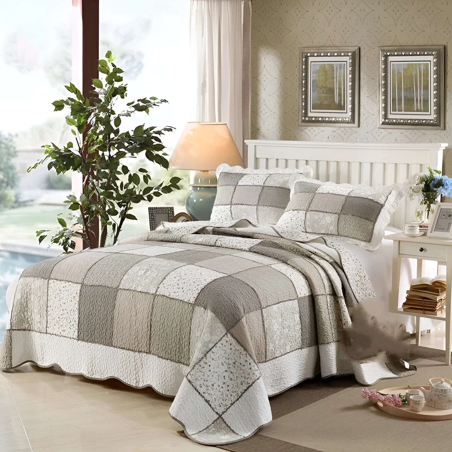 Pure cotton quilted bedspread three-piece set with bed cover and matching pillowcases