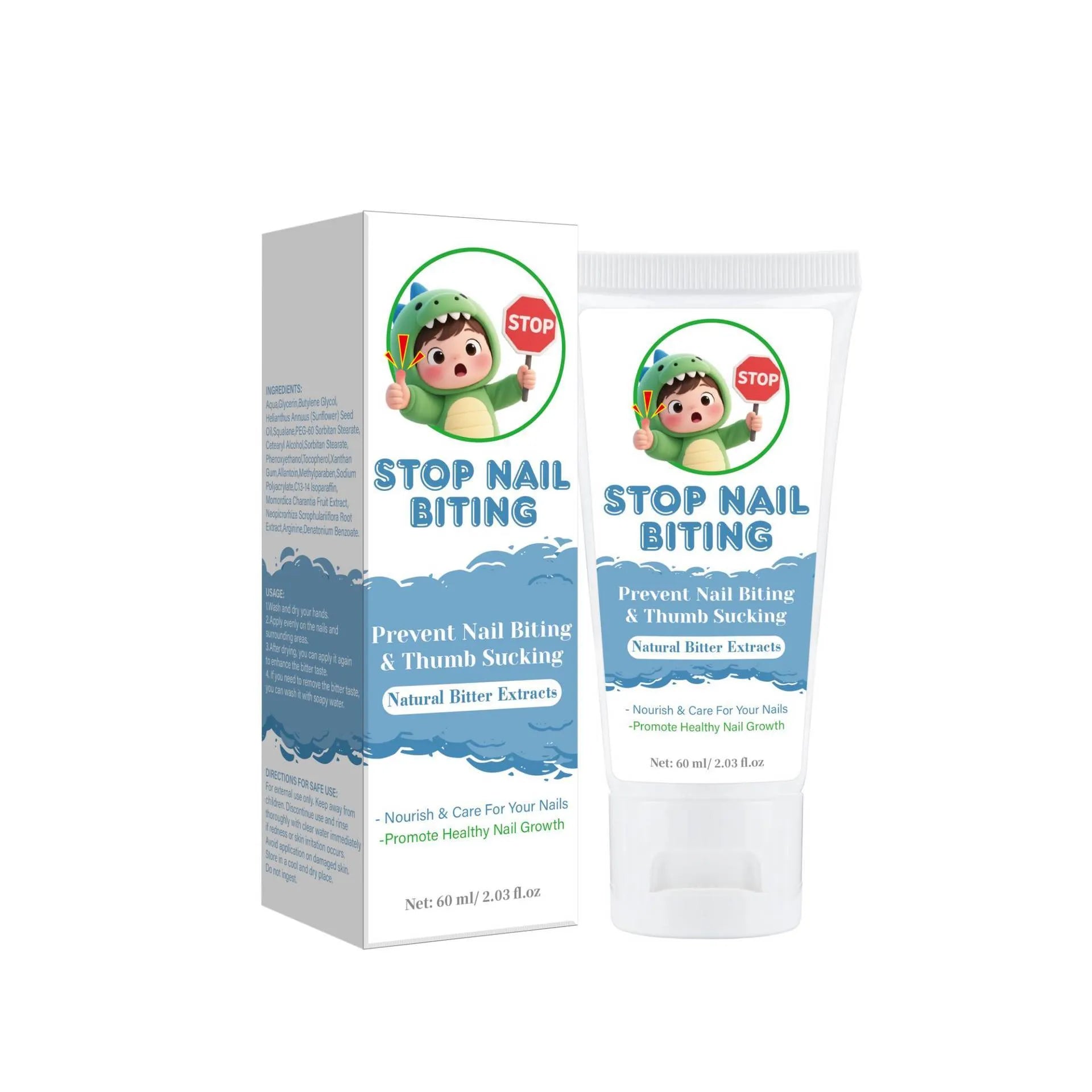 60ml nail biting treatment cream bottle in neutral packaging for anti-bite and hand addiction care