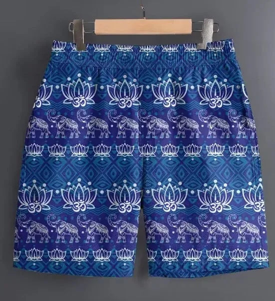 Men's striped and camouflage pattern casual polyester shorts for outdoor sports, shown in sizes S to 5XL.