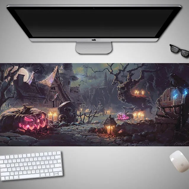 Halloween oversized computer mouse pad with non-slip rubber cloth backing in large dimensions