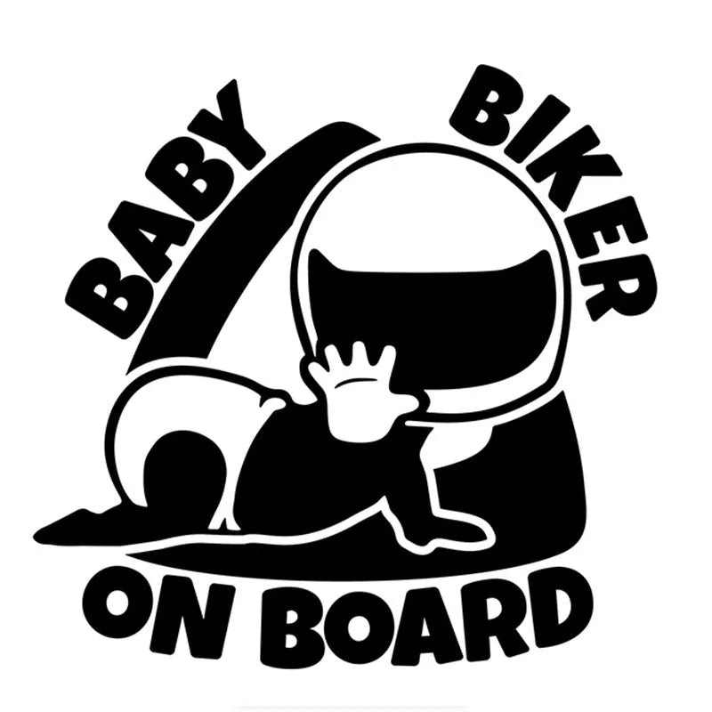 Black and white BABY ON BOARD reflective car sticker measuring 14.5 by 15 cm