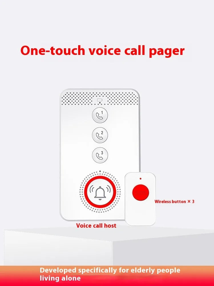 White elderly emergency alert system with central buzzer unit and three wireless emergency call buttons
